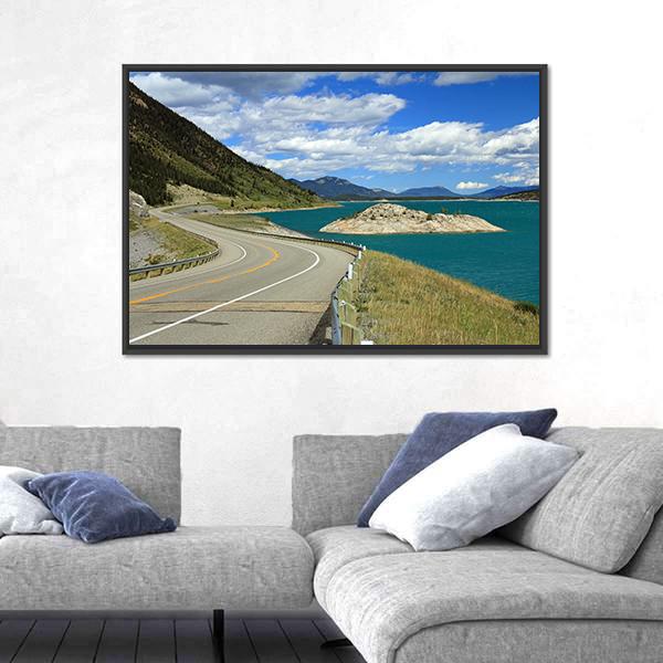 Winding Road And Lake Kootenay Canvas Wall Art-3 Horizontal-Gallery Wrap-25" x 16"-Tiaracle