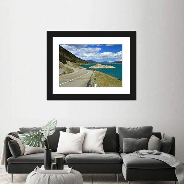 Winding Road And Lake Kootenay Canvas Wall Art-3 Horizontal-Gallery Wrap-25" x 16"-Tiaracle