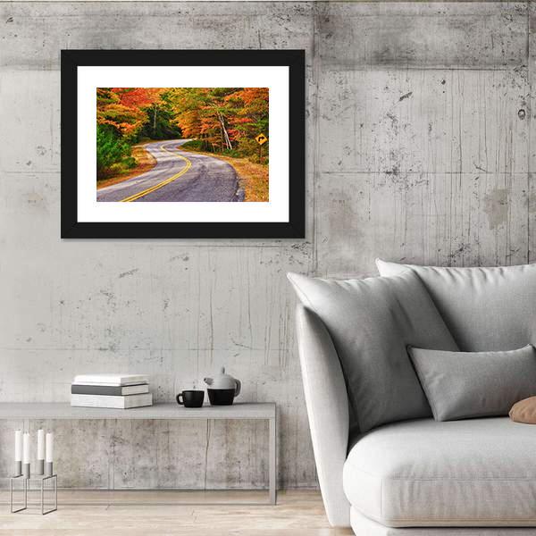 Winding Road Curves Through Autumn Trees Canvas Wall Art-3 Horizontal-Gallery Wrap-25" x 16"-Tiaracle
