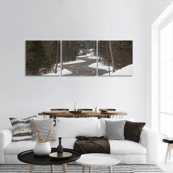 Winding Road In Wisconsin Panoramic Canvas Wall Art-3 Piece-25" x 08"-Tiaracle