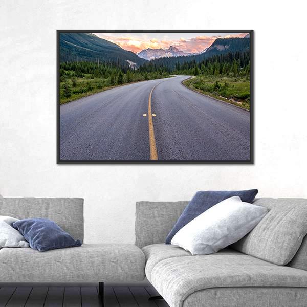 Winding Road Leads To Beautiful Sunset Canvas Wall Art-3 Horizontal-Gallery Wrap-25" x 16"-Tiaracle