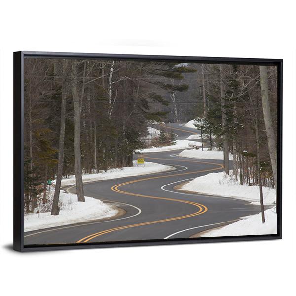 Winding Road Section In Winter Canvas Wall Art-3 Horizontal-Gallery Wrap-25" x 16"-Tiaracle
