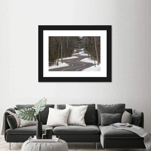 Winding Road Section In Winter Canvas Wall Art-3 Horizontal-Gallery Wrap-25" x 16"-Tiaracle