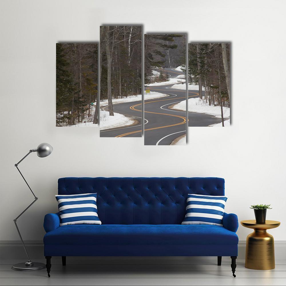 Winding Road Section In Winter Canvas Wall Art-4 Pop-Gallery Wrap-50" x 32"-Tiaracle