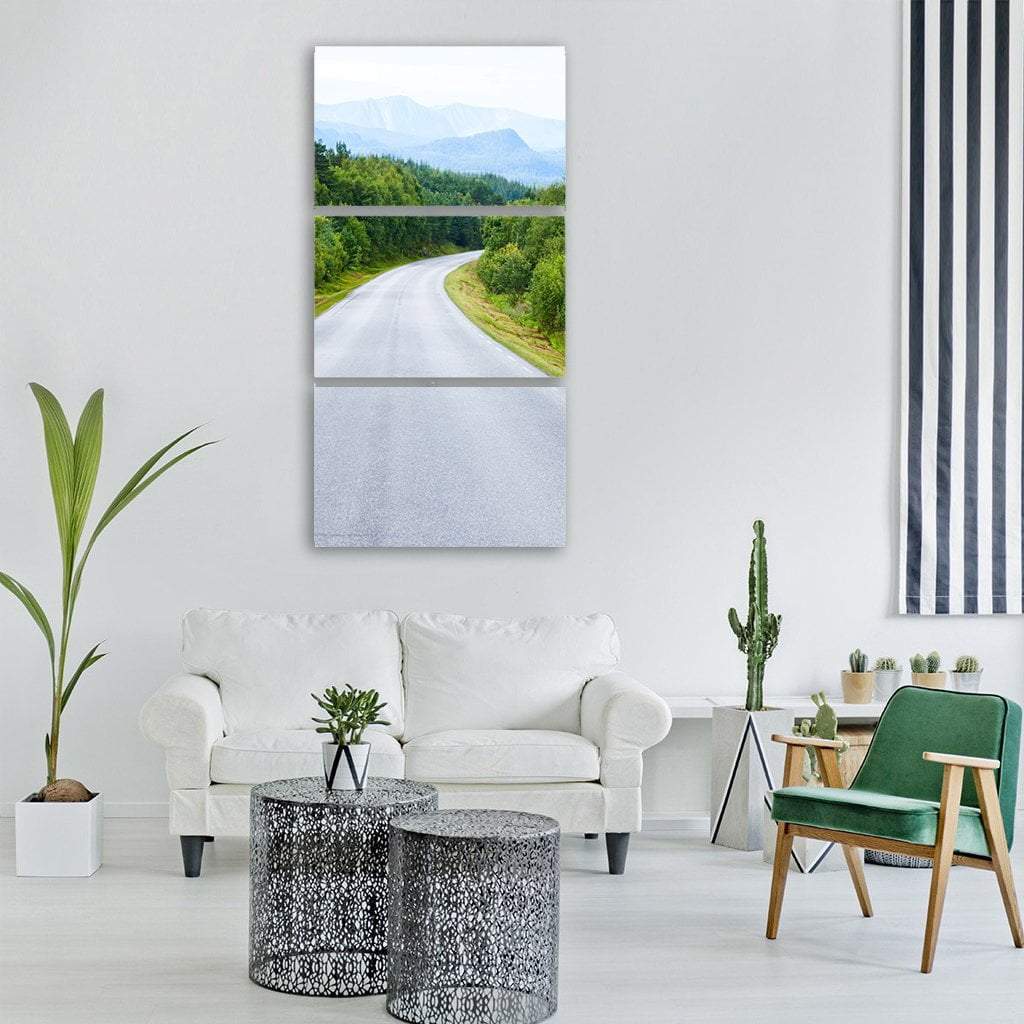 Winding Road Through Forest In Norway Vertical Canvas Wall Art-3 Vertical-Gallery Wrap-12" x 25"-Tiaracle