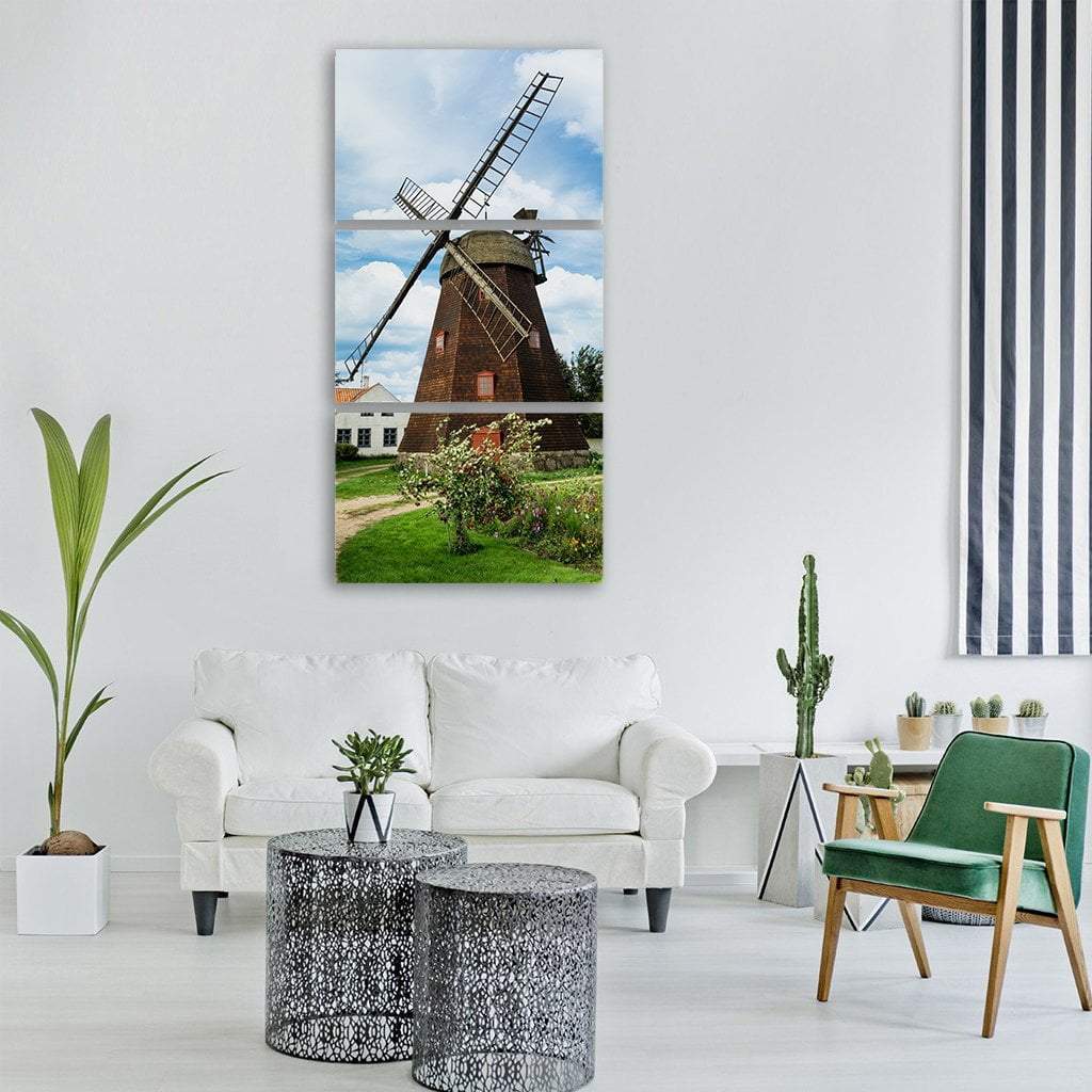 Windmill Close-Up Vertical Canvas Wall Art-3 Vertical-Gallery Wrap-12" x 25"-Tiaracle