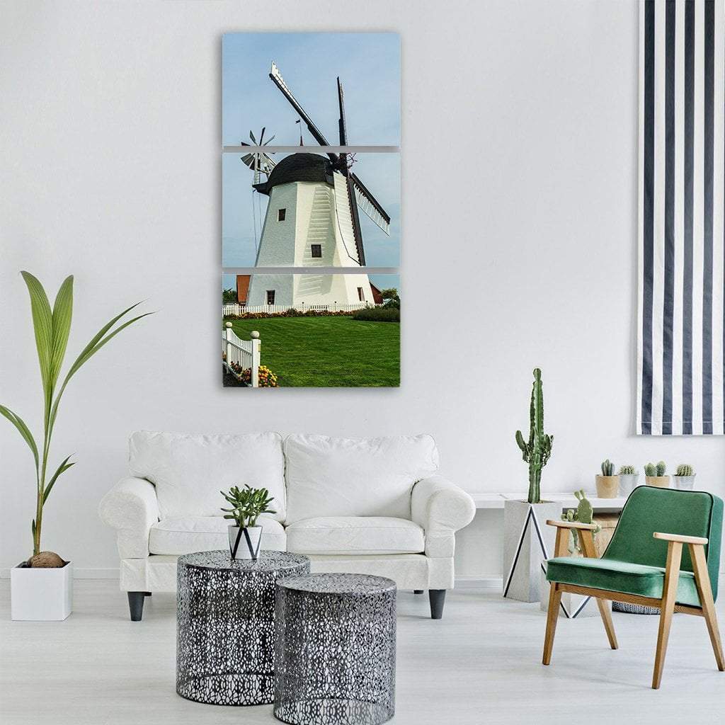 Windmill In Garden Meadow Vertical Canvas Wall Art-3 Vertical-Gallery Wrap-12" x 25"-Tiaracle