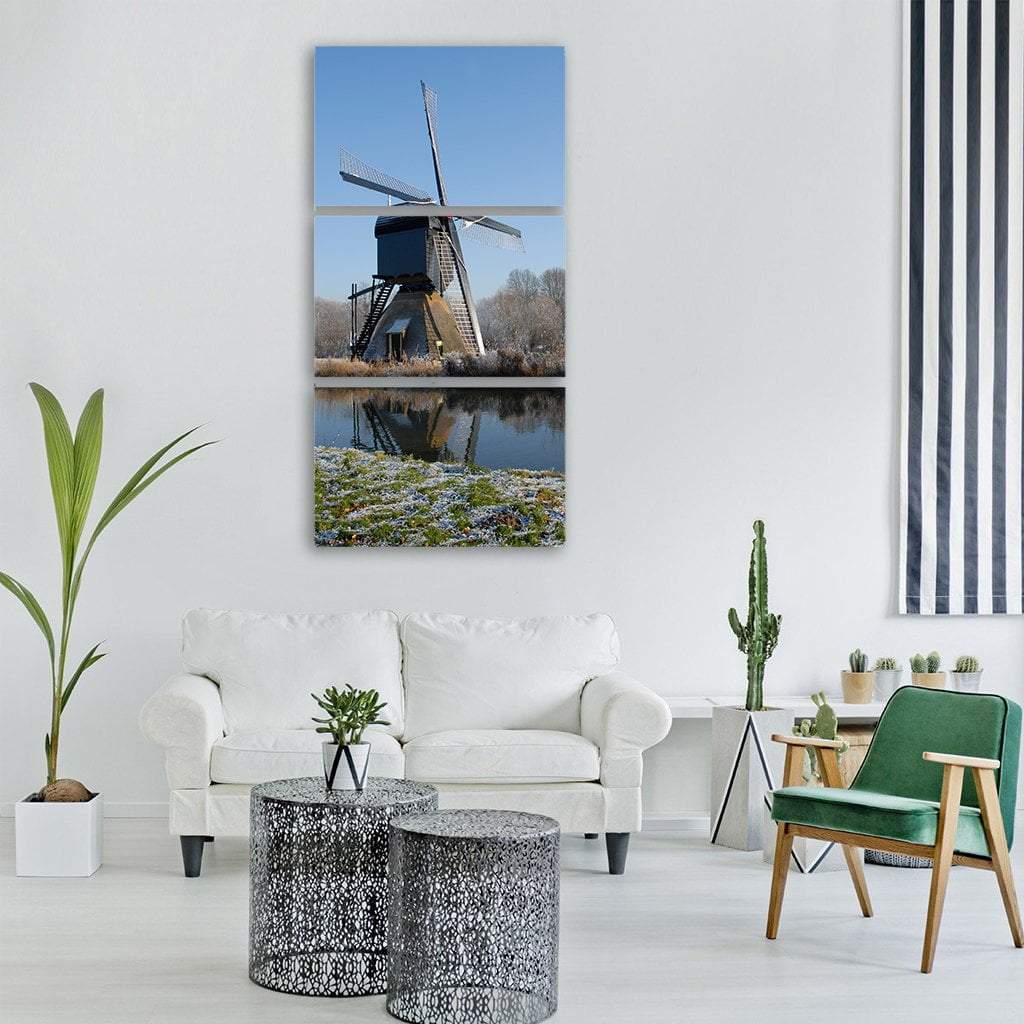 Windmill In Winter Vertical Canvas Wall Art-3 Vertical-Gallery Wrap-12" x 25"-Tiaracle