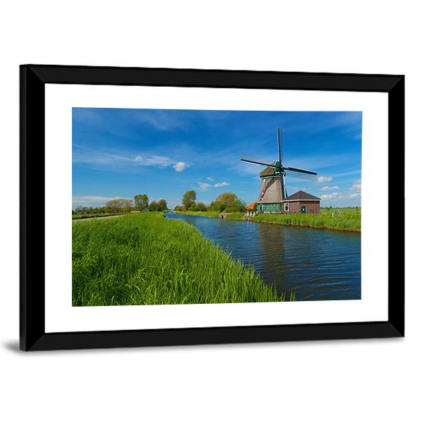 Windmill On The Outskirts Of Amsterdam Canvas Wall Art-5 Horizontal-Gallery Wrap-22" x 12"-Tiaracle