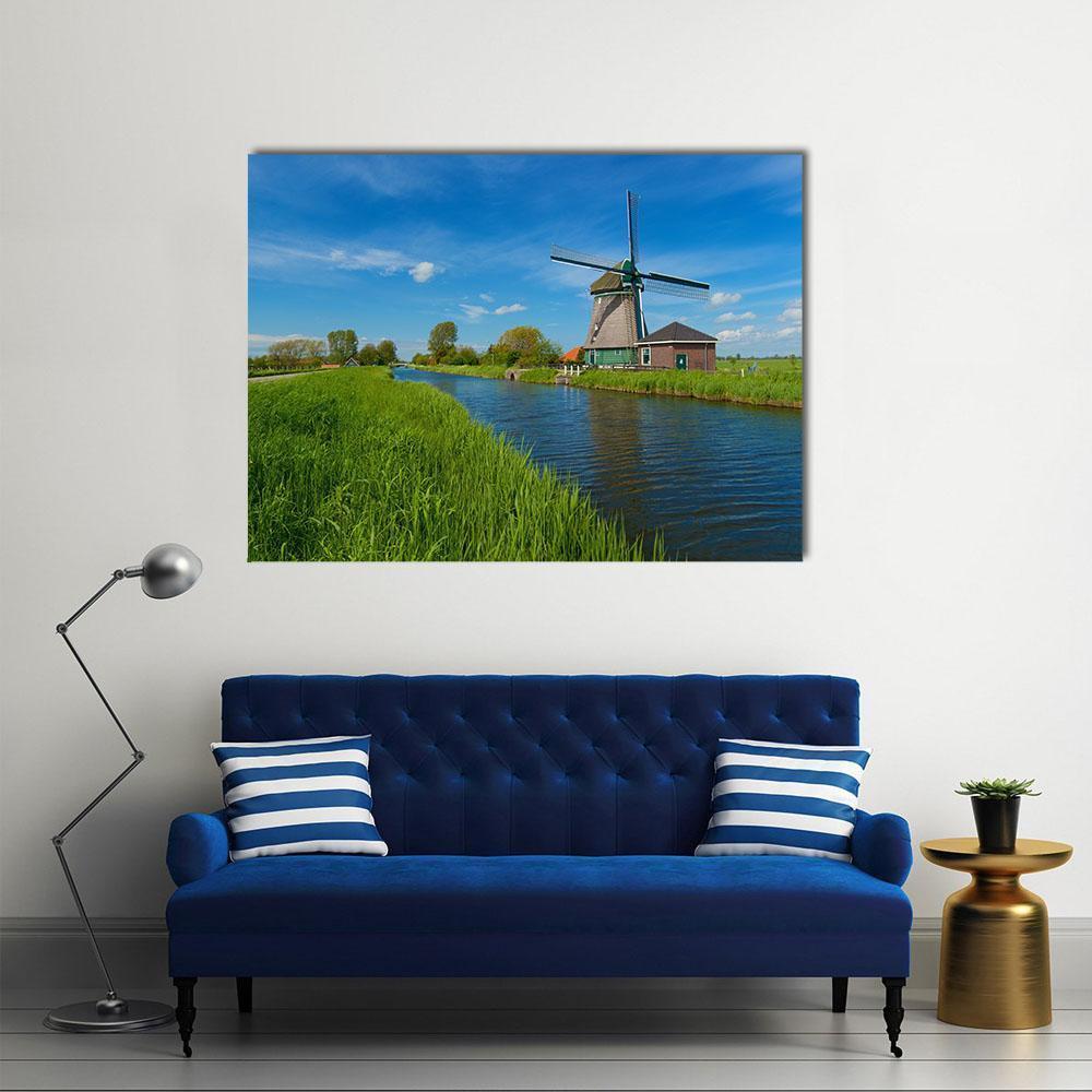 Windmill On The Outskirts Of Amsterdam Canvas Wall Art-1 Piece-Gallery Wrap-48" x 32"-Tiaracle