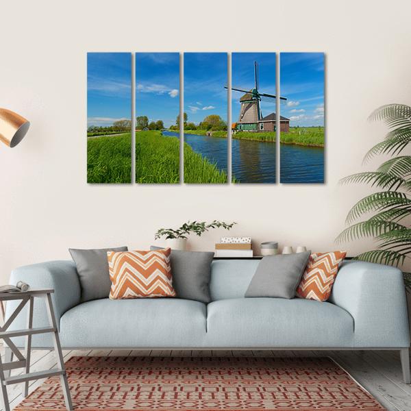 Windmill On The Outskirts Of Amsterdam Canvas Wall Art-5 Horizontal-Gallery Wrap-22" x 12"-Tiaracle