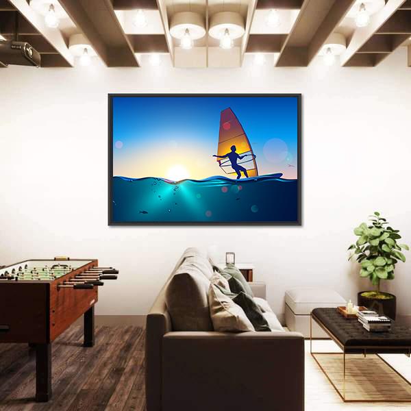 Windsurfing On Sea Landscape Canvas Wall Art-3 Horizontal-Gallery Wrap-25" x 16"-Tiaracle