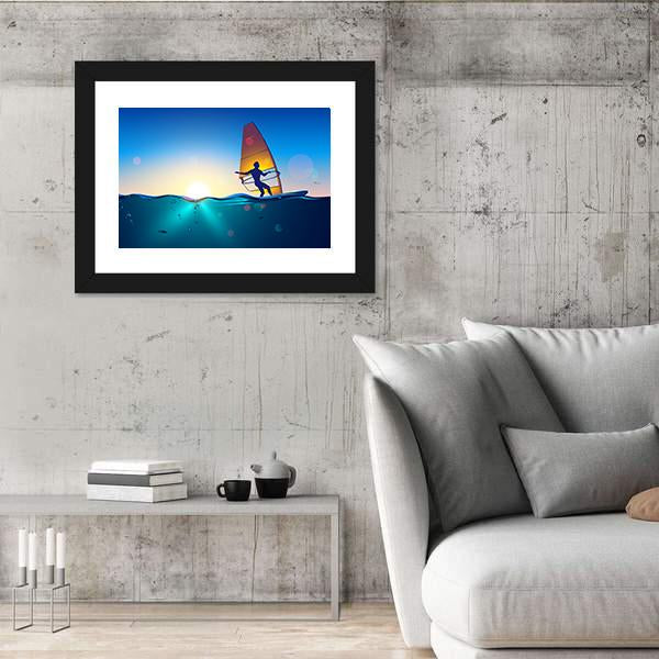Windsurfing On Sea Landscape Canvas Wall Art-3 Horizontal-Gallery Wrap-25" x 16"-Tiaracle