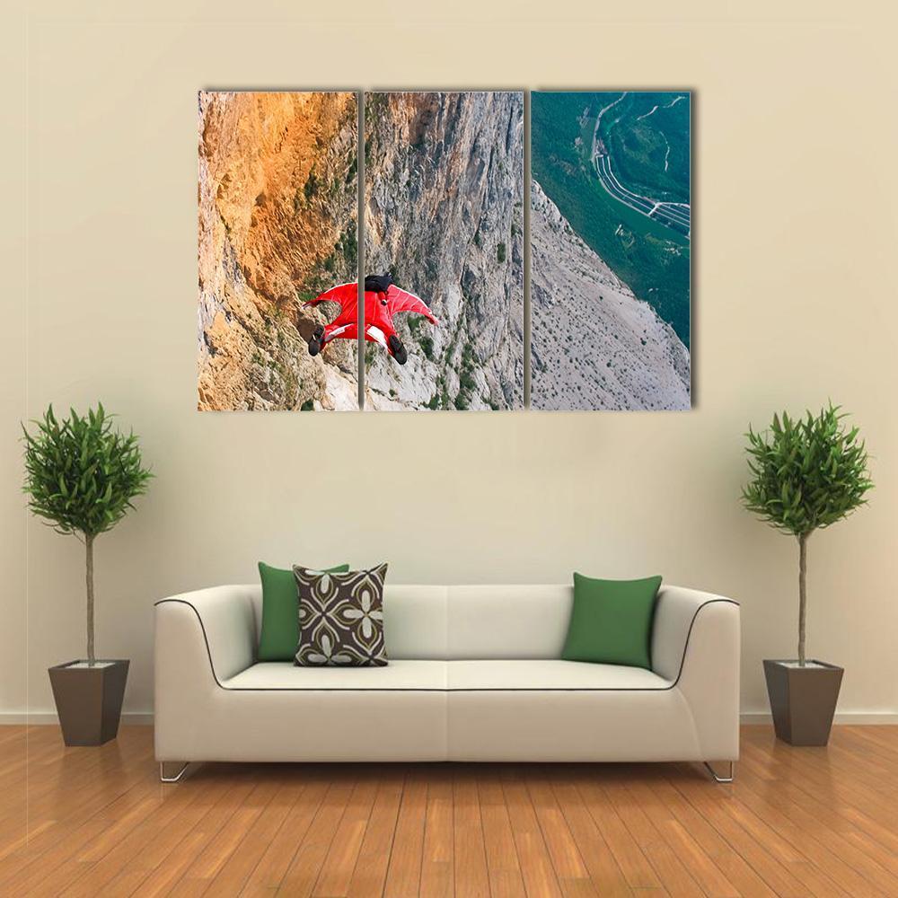 Wingsuit Base Jumper Jumps Off A Cliff Canvas Wall Art-3 Horizontal-Gallery Wrap-37" x 24"-Tiaracle