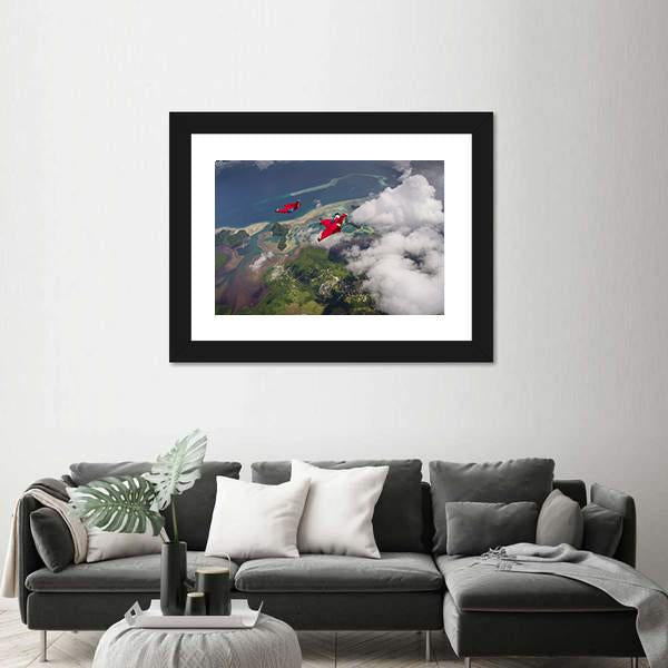 Wingsuit Flying Over Palau Coast Canvas Wall Art-5 Horizontal-Gallery Wrap-22" x 12"-Tiaracle