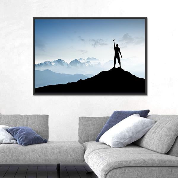 Winner Silhouette On The Mountain Top Canvas Wall Art-5 Horizontal-Gallery Wrap-22" x 12"-Tiaracle