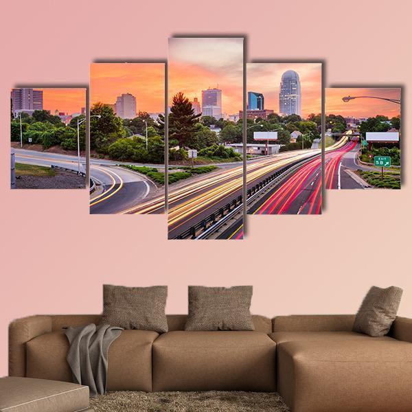 Winston Salem North Carolina Canvas Wall Art-5 Star-Gallery Wrap-62" x 32"-Tiaracle