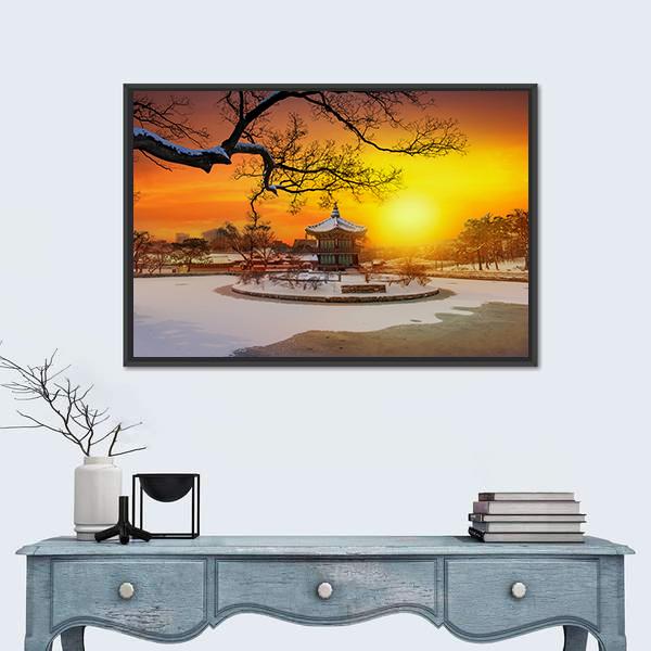 Winter At Gyeongbokgung Palace Panoramic Canvas Wall Art-1 Piece-36" x 12"-Tiaracle