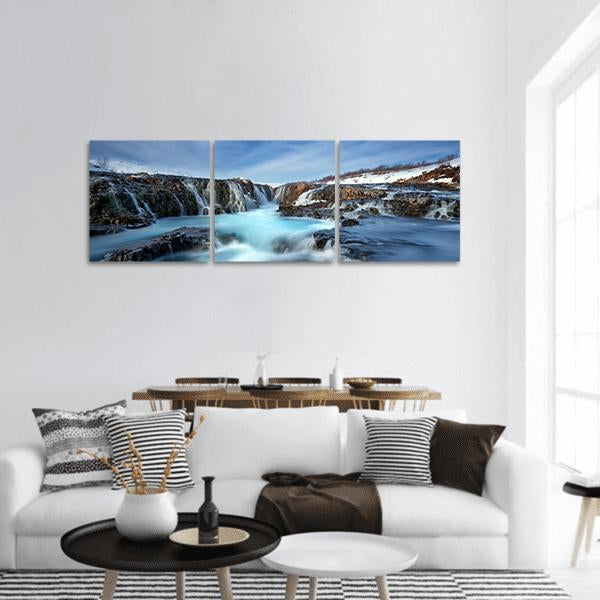 Winter Day At Bruarfoss Panoramic Canvas Wall Art-3 Piece-25" x 08"-Tiaracle
