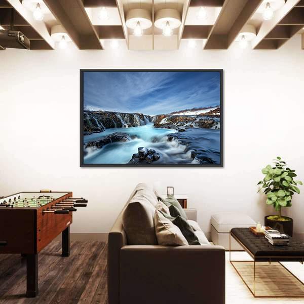 Winter Day At Bruarfoss Panoramic Canvas Wall Art-1 Piece-36" x 12"-Tiaracle