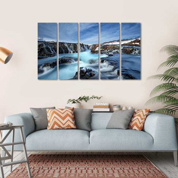 Winter Day At Bruarfoss Waterfall Canvas Wall Art-5 Horizontal-Gallery Wrap-22" x 12"-Tiaracle