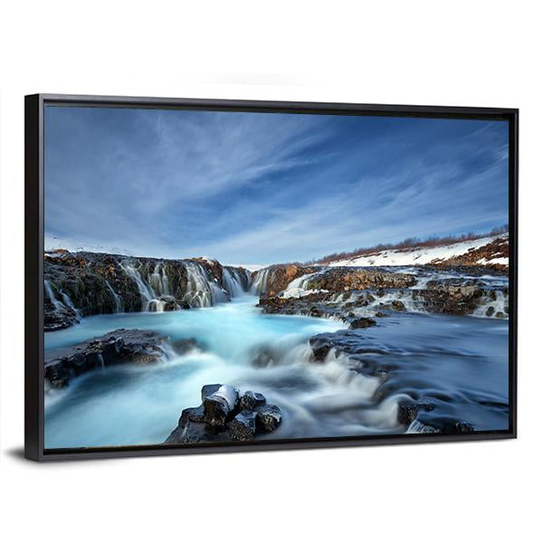Winter Day At Bruarfoss Waterfall Canvas Wall Art-5 Horizontal-Gallery Wrap-22" x 12"-Tiaracle