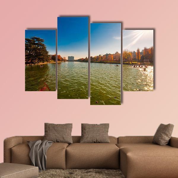 Winter Day In City Lake With Sunlight Canvas Wall Art-4 Pop-Gallery Wrap-50" x 32"-Tiaracle