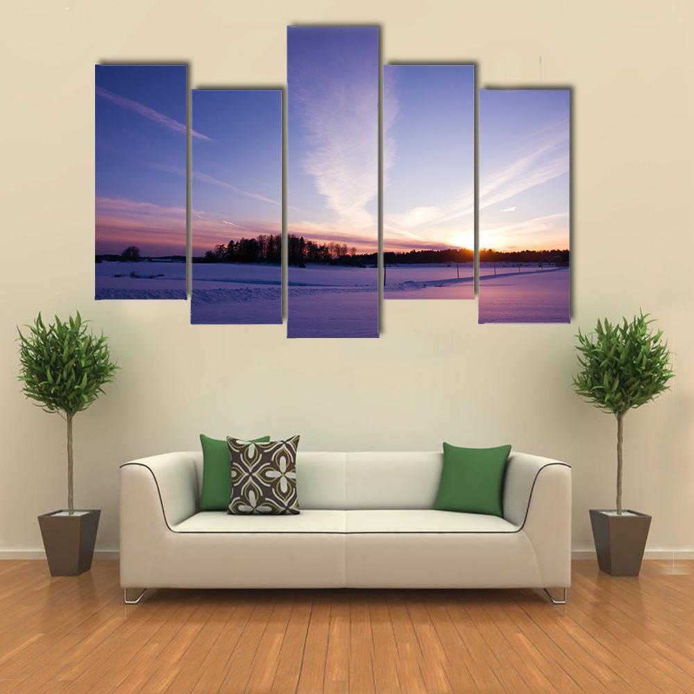 Winter Evening At Countryside Canvas Wall Art-5 Pop-Gallery Wrap-47" x 32"-Tiaracle