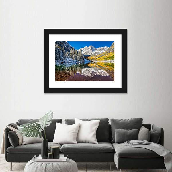 Winter Foliage At Maroon Bells Canvas Wall Art-5 Horizontal-Gallery Wrap-22" x 12"-Tiaracle
