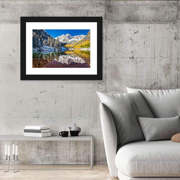 Winter Foliage At Maroon Bells Canvas Wall Art-5 Horizontal-Gallery Wrap-22" x 12"-Tiaracle