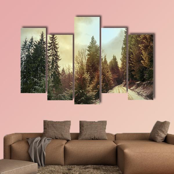 Winter Forest In Carpathians Canvas Wall Art-5 Pop-Gallery Wrap-47" x 32"-Tiaracle