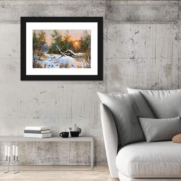 Winter Landscape At Sunset Canvas Wall Art-5 Horizontal-Gallery Wrap-22" x 12"-Tiaracle