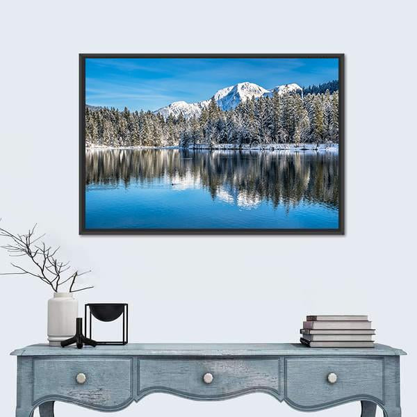Winter Landscape In The Bavarian Alps Canvas Wall Art-1 Piece-Floating Frame-24" x 16"-Tiaracle
