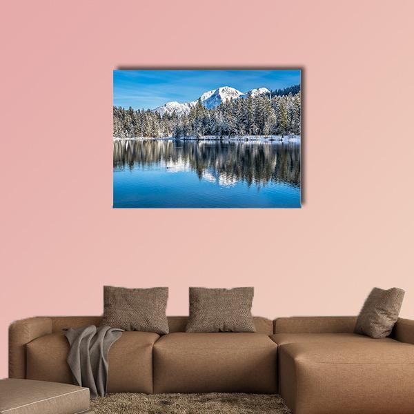 Winter Landscape In The Bavarian Alps Canvas Wall Art-1 Piece-Gallery Wrap-48" x 32"-Tiaracle