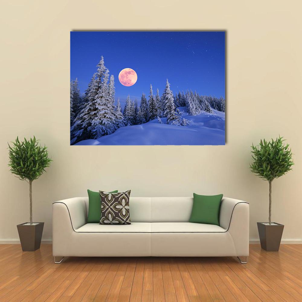 Winter Landscape In The Mountains Canvas Wall Art-1 Piece-Gallery Wrap-36" x 24"-Tiaracle