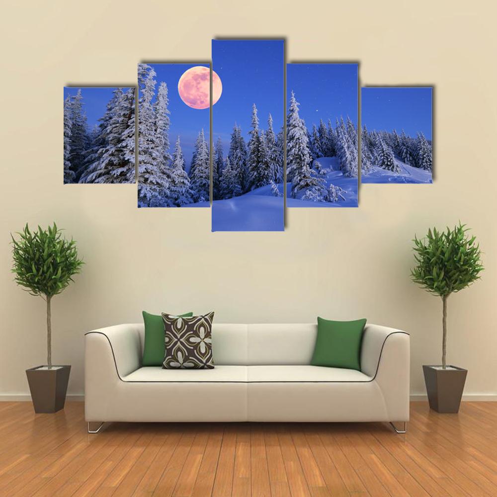 Winter Landscape In The Mountains Canvas Wall Art-5 Star-Gallery Wrap-42" x 21"-Tiaracle