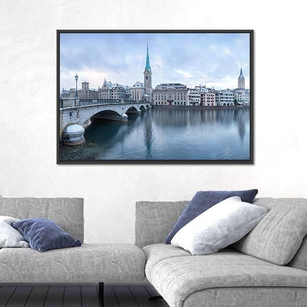 Winter Landscape Of Zurich With Lake Canvas Wall Art-3 Horizontal-Gallery Wrap-25" x 16"-Tiaracle