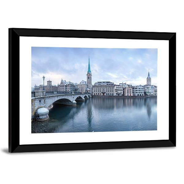 Winter Landscape Of Zurich With Lake Canvas Wall Art-3 Horizontal-Gallery Wrap-25" x 16"-Tiaracle