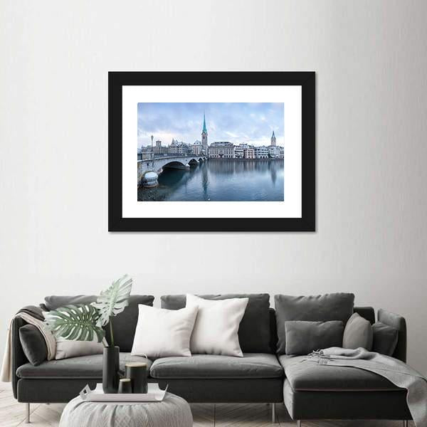 Winter Landscape Of Zurich With Lake Canvas Wall Art-3 Horizontal-Gallery Wrap-25" x 16"-Tiaracle