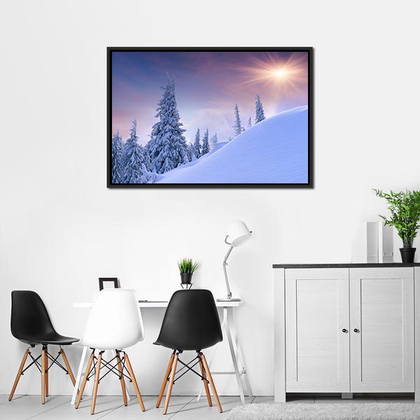 Winter Landscape Sunrise Canvas Wall Art-3 Horizontal-Gallery Wrap-25" x 16"-Tiaracle