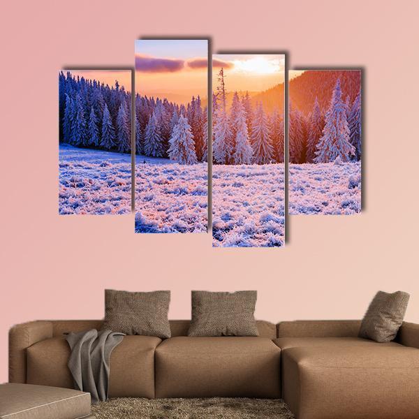 Winter Landscape Trees In Frost Canvas Wall Art-4 Pop-Gallery Wrap-50" x 32"-Tiaracle