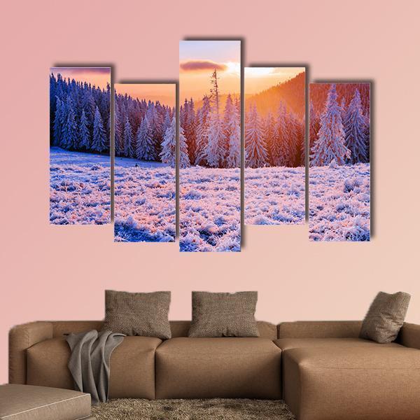 Winter Landscape Trees In Frost Canvas Wall Art-5 Pop-Gallery Wrap-47" x 32"-Tiaracle