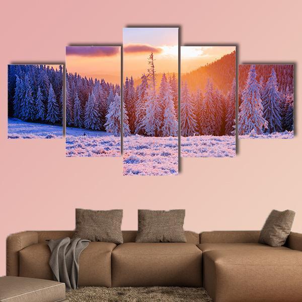 Winter Landscape Trees In Frost Canvas Wall Art-5 Star-Gallery Wrap-62" x 32"-Tiaracle