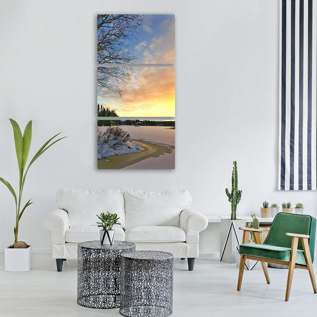 Winter Landscape Vertical Canvas Wall Art-3 Vertical-Gallery Wrap-12" x 25"-Tiaracle