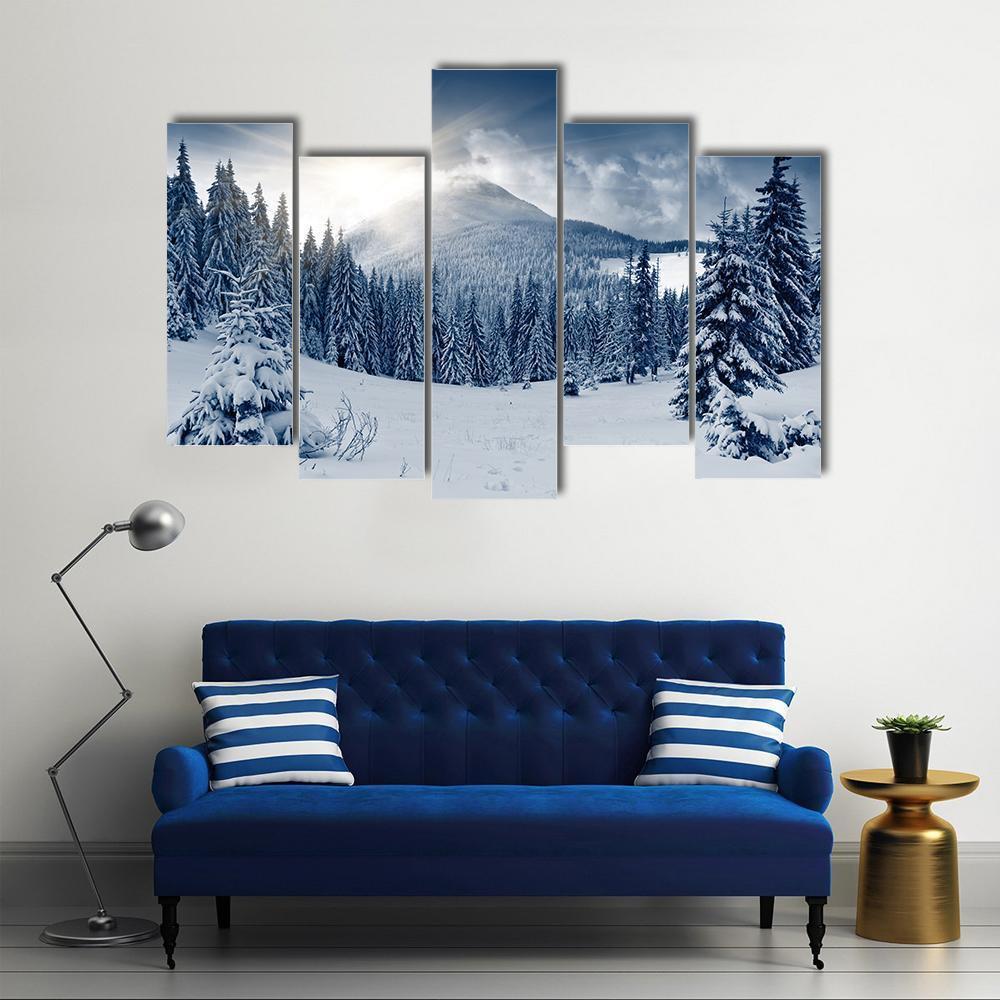 Winter Landscape With Snow Covered Trees Canvas Wall Art-5 Pop-Gallery Wrap-47" x 32"-Tiaracle