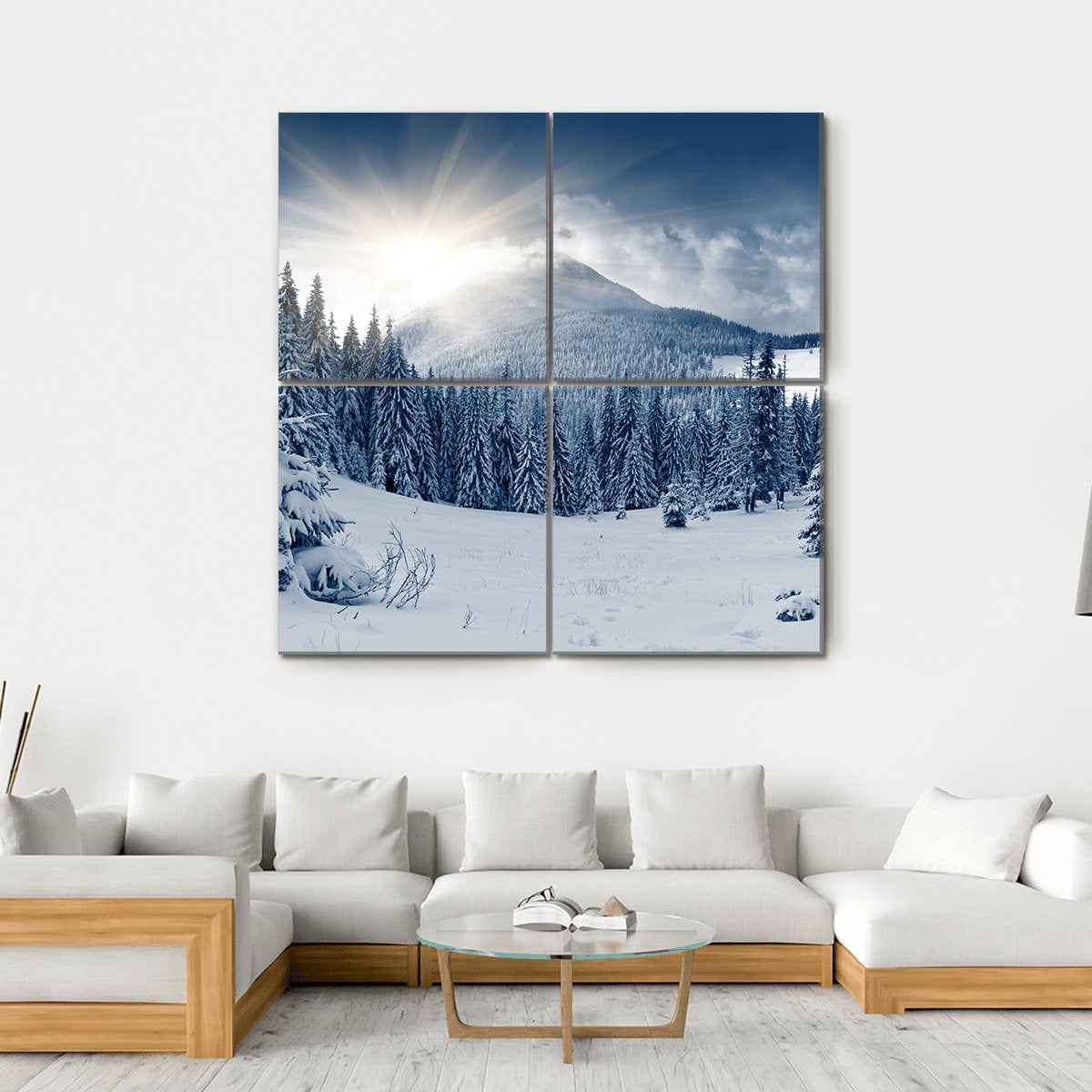 Winter Landscape With Snow Covered Trees Canvas Wall Art-4 Square-Gallery Wrap-17" x 17"-Tiaracle