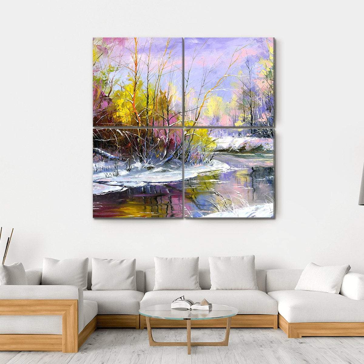 Winter Landscape With Wood River Canvas Wall Art-4 Square-Gallery Wrap-17" x 17"-Tiaracle