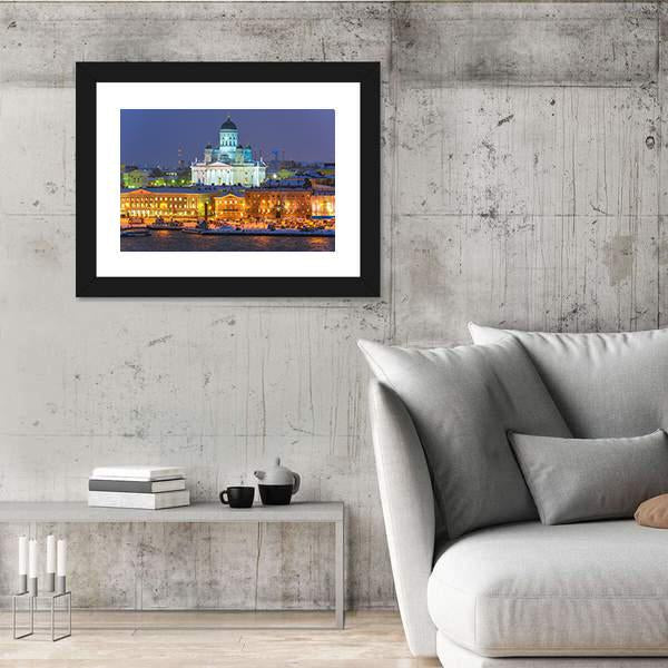 Winter Night Scenery In Helsinki Canvas Wall Art-3 Horizontal-Gallery Wrap-25" x 16"-Tiaracle