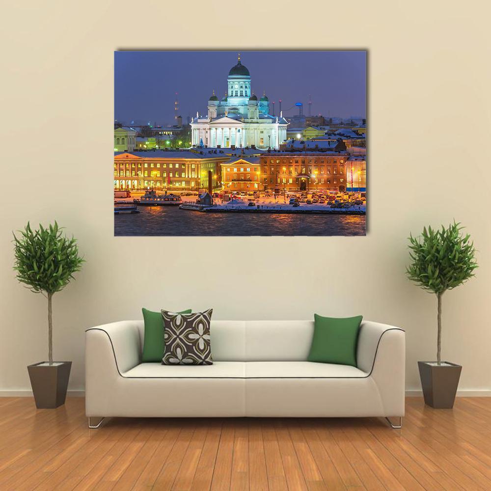 Winter Night Scenery In Helsinki Canvas Wall Art-1 Piece-Gallery Wrap-36" x 24"-Tiaracle