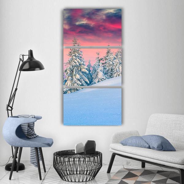 Winter Scene In Snowy Mountains Vertical Canvas Wall Art-3 Vertical-Gallery Wrap-12" x 25"-Tiaracle